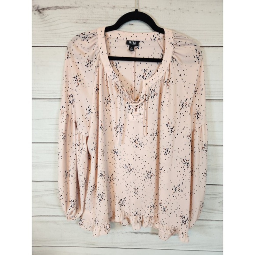 a.n.a A New Approach Women's Pink Printed Long Sleeve V-Neck Blouse Size Medium